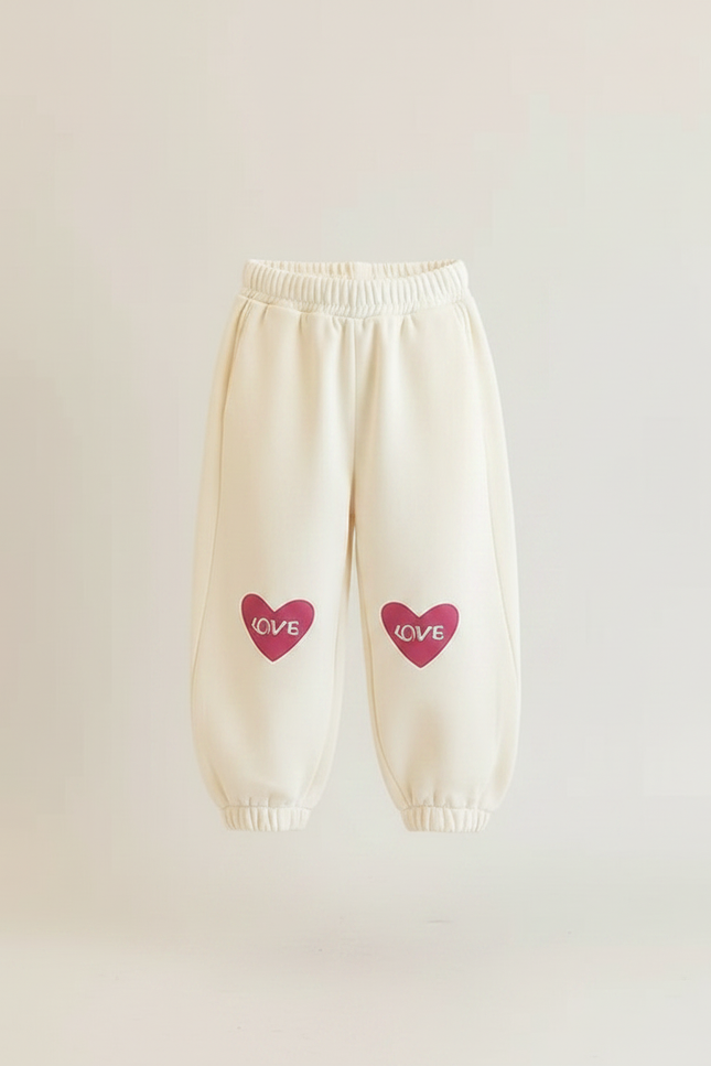 Pantalon Fluide Écru Ample Coton Cœurs Filles - Beige Molleton - vue 3