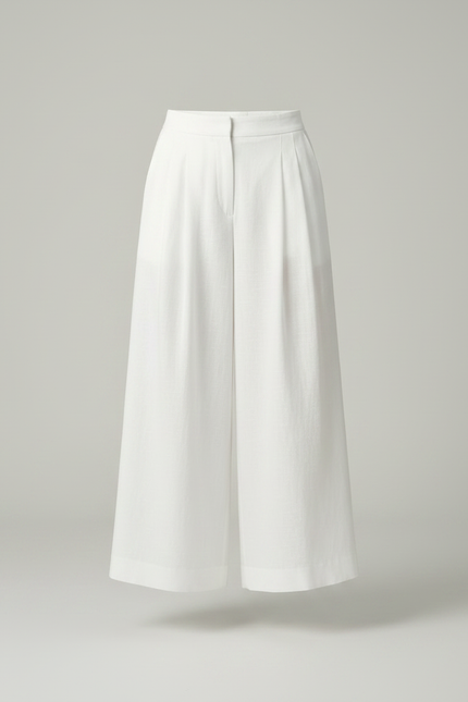 Pantalon Fluide Blanc Ample Plissé Confortable - Lin - vue 3