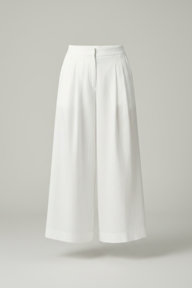 Pantalon Fluide Blanc Ample Plissé Confortable - Lin - vue 3