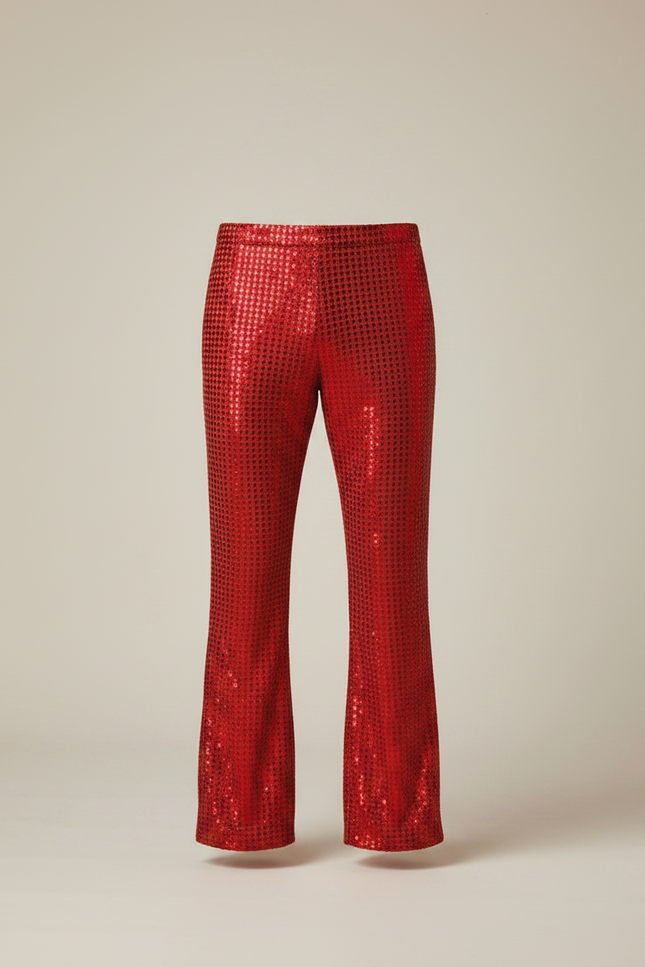 Pantalon Fluide Rouge Paillettes Évasé Disco Homme - Polyester - vue 3