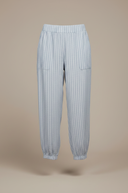 Pantalon Fluide Rayé Bleu Blanc Ample Confortable Coton - Lin - vue 3