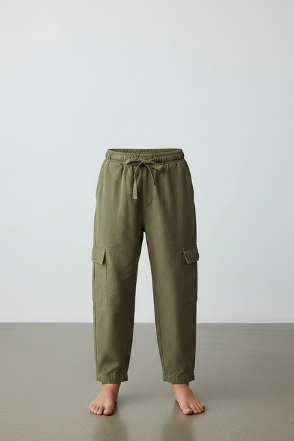Pantalon Fluide Kaki Cargo Coton Ample Garçon - vue 3