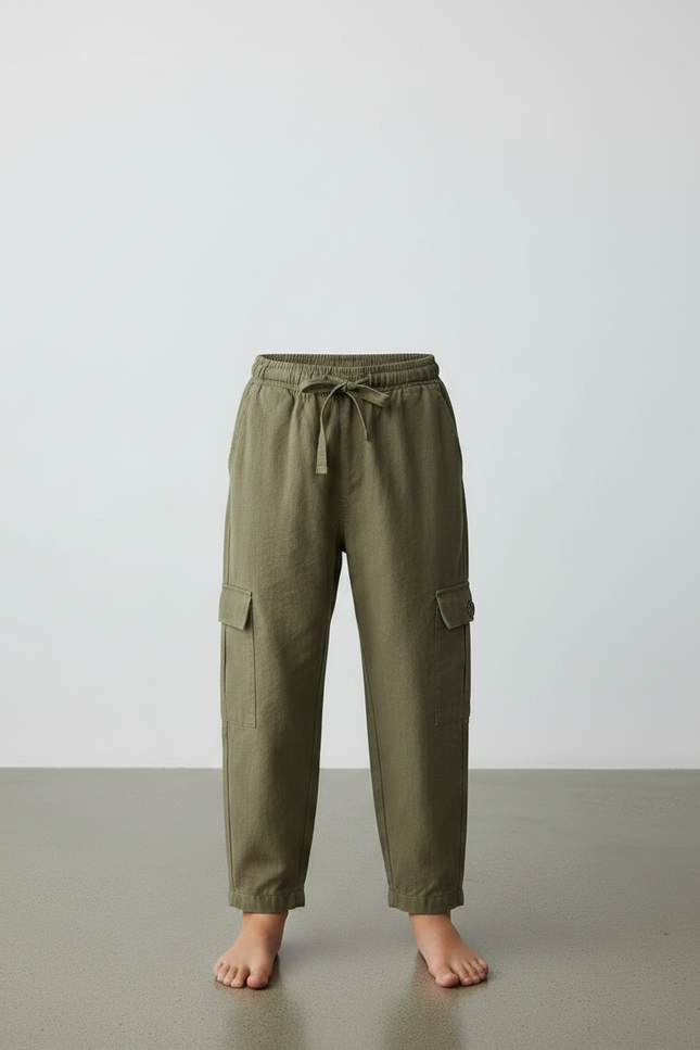 Pantalon Fluide Kaki Cargo Coton Ample Garçon - vue 3