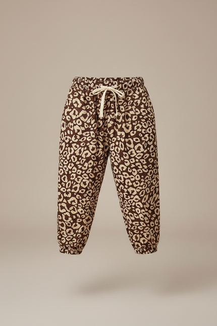 Pantalon Fluide Imprimé Léopard Marron Ample Élastiqué Unisexe - Viscose - vue 3