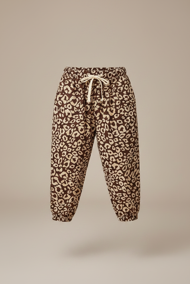 Pantalon Fluide Imprimé Léopard Marron Ample Élastiqué Unisexe - Viscose - vue 3