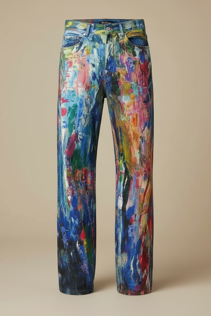 Pantalon Fluide Peint Abstrait Ample Coloré Unisexe - Multicolore Jean - vue 3