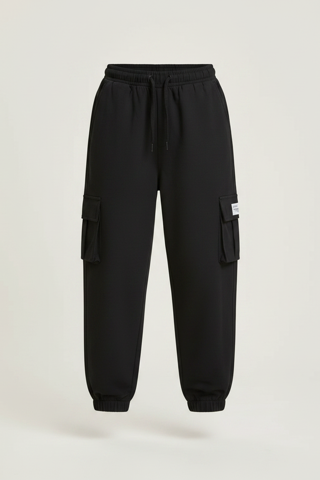 Pantalon Fluide Noir Cargo Ample Multi-Poches Garçon - Molleton - vue 3
