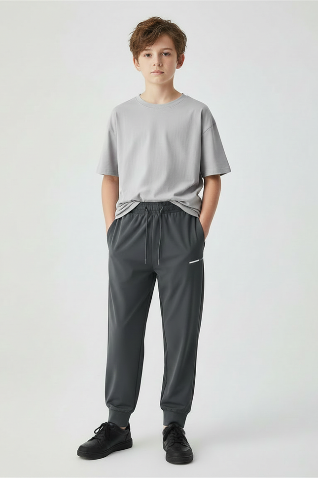 Pantalon Fluide Gris Athlétique Doux Cordon Enfant - Polyester - vue 3