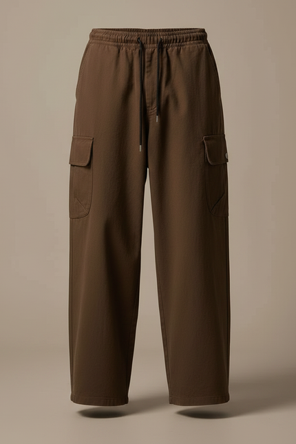 Pantalon Fluide Cargo Marron Ample Décontracté Coton - vue 3