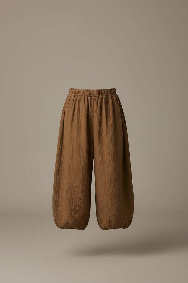 Pantalon Fluide Marron Coton Ample Décontracté Enfant Garçon Fille - vue 3