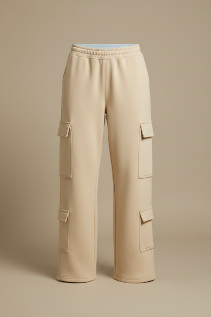 Pantalon Fluide Beige Cargo Ample Décontracté Femme - Molleton - vue 3