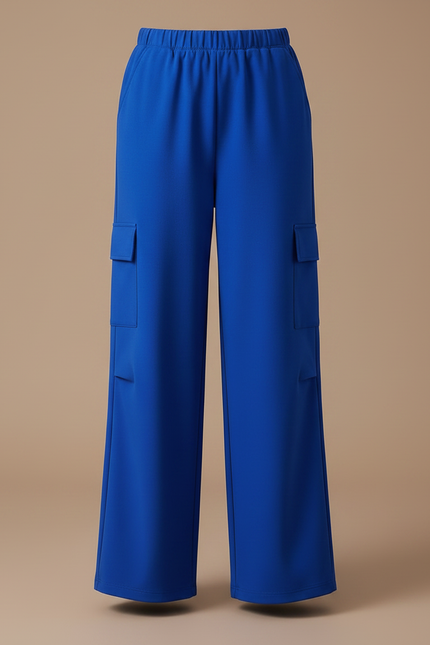 Pantalon Fluide Bleu Royal Cargo Ample Poches - Polyester - vue 3