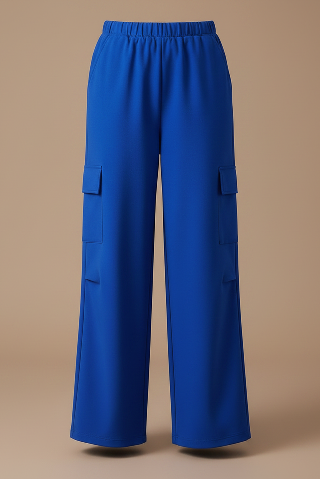 Pantalon Fluide Bleu Royal Cargo Ample Poches - Polyester - vue 3