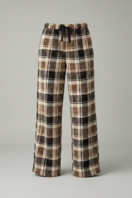 Pantalon Fluide Carreaux Marron Ample Chaud Plaid - Tweed - vue 3