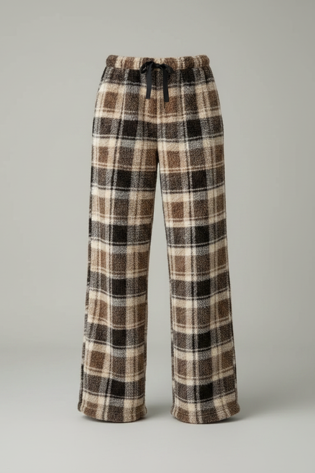 Pantalon Fluide Carreaux Marron Ample Chaud Plaid - Tweed - vue 3