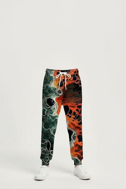 Pantalon Fluide Imprimé Flammes Orange Vert Décontracté Enfant - Molleton - vue 3