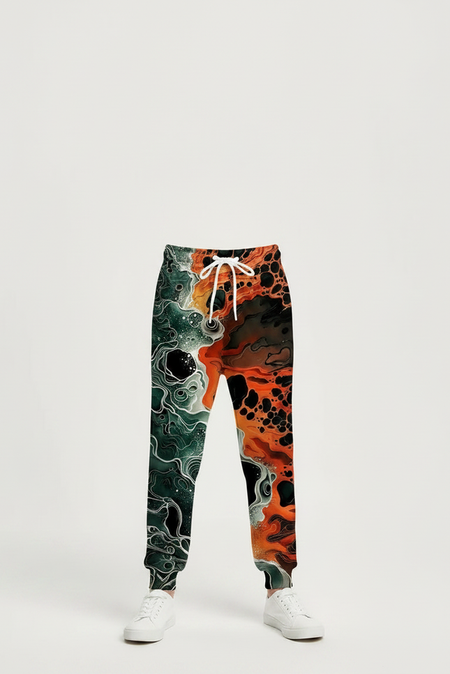 Pantalon Fluide Imprimé Flammes Orange Vert Décontracté Enfant - Molleton - vue 3