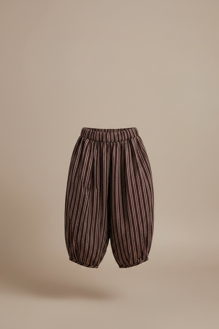 Pantalon Fluide Marron Rayé Ample Coton Décontracté - vue 3