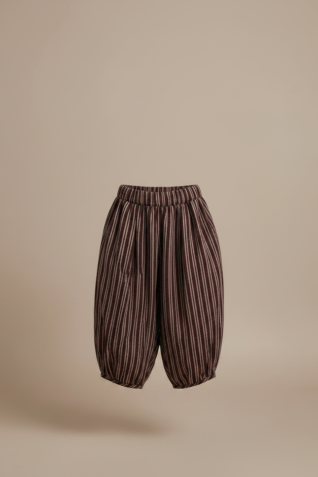 Pantalon Fluide Marron Rayé Ample Coton Décontracté - vue 3