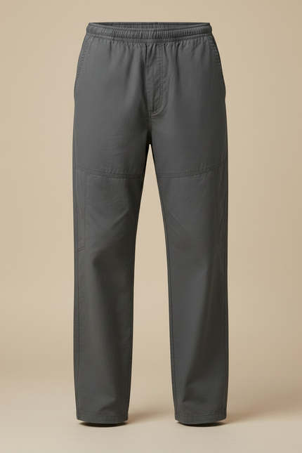 Pantalon Fluide Gris Coton Ample Droit Décontracté - vue 3