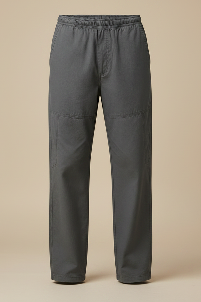 Pantalon Fluide Gris Coton Ample Droit Décontracté - vue 3