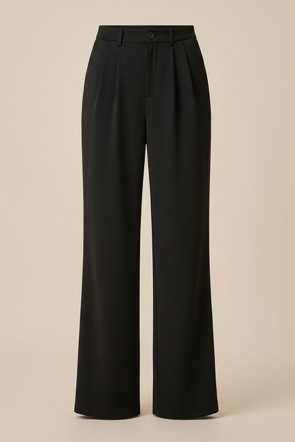 Pantalon Fluide Noir Ample Taille Haute Plissé Droit - Polyester - vue 3