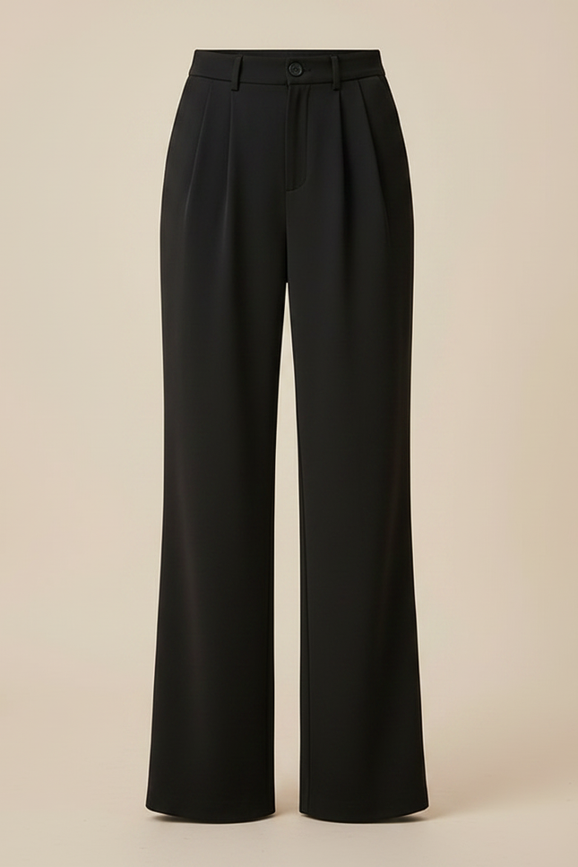 Pantalon Fluide Noir Ample Taille Haute Plissé Droit - Polyester - vue 3