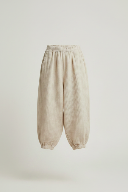 Pantalon Fluide Écru Coton Ample Confortable Enfant - Beige - vue 3