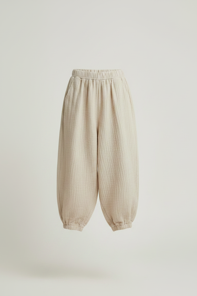 Pantalon Fluide Écru Coton Ample Confortable Enfant - Beige - vue 3