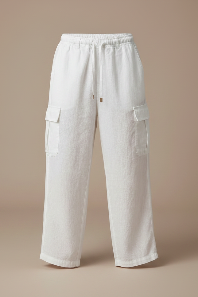 Pantalon Fluide Blanc Lin Ample Cargo Enfant - vue 3
