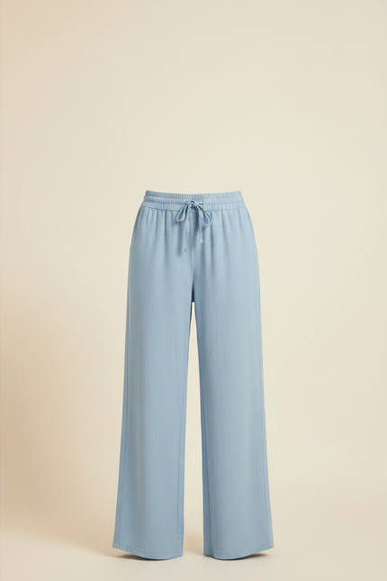Pantalon Fluide Bleu Ciel Ample Coton Lin Décontracté - vue 3