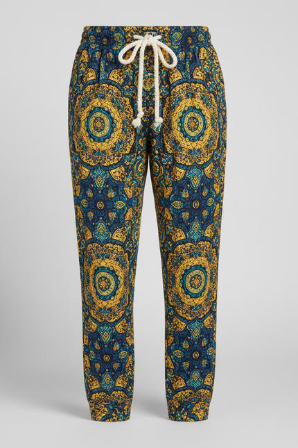 Pantalon Fluide Ample Imprimé Éléphant Ethnique Cordon - Viscose - vue 3