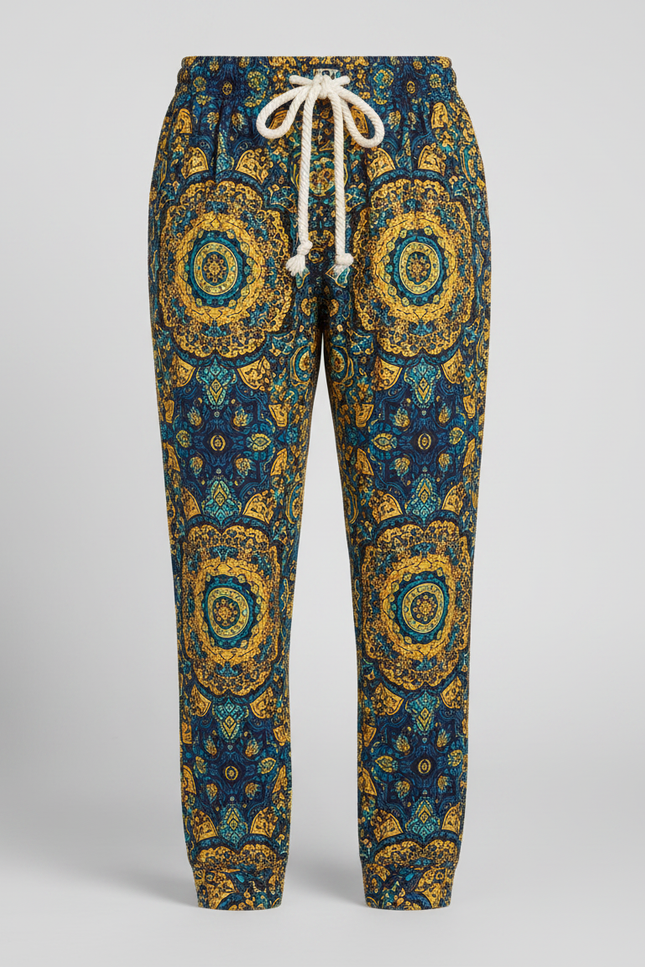 Pantalon Fluide Ample Imprimé Éléphant Ethnique Cordon - Viscose - vue 3