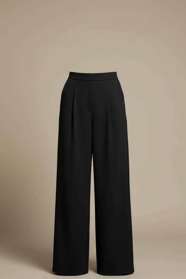 Pantalon Fluide Femme Noir Palazzo Crêpe Chic Été - Polyester - vue 3