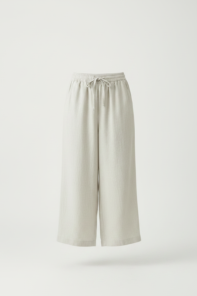 Pantalon Fluide Beige Large Décontracté Lin Cordon - vue 3