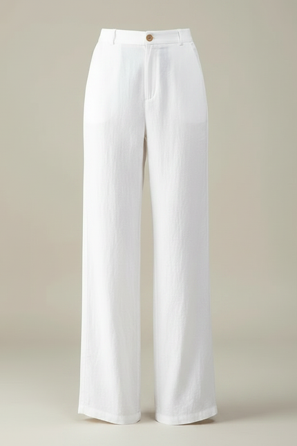 Pantalon Fluide Blanc Lin Ample Décontracté Élégant - vue 3