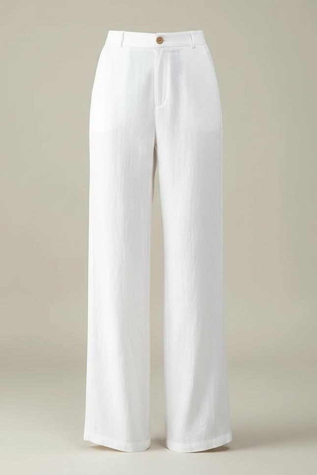 Pantalon Fluide Blanc Lin Ample Décontracté Élégant - vue 3