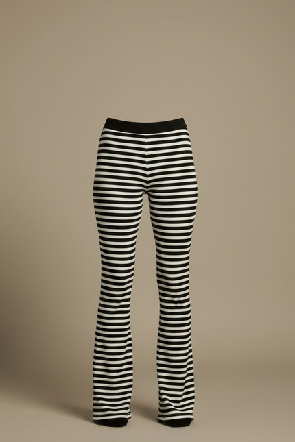 Pantalon Fluide Rayé Noir Blanc Évasé Moulant Femme - Multicolore Maille - vue 3