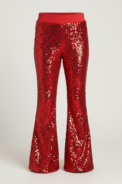 Pantalon Fluide Rouge Paillettes Évasé Confortable Brillant - Polyester - vue 3