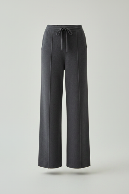 Pantalon Fluide Gris Ample Cordon Laine Décontracté - vue 3