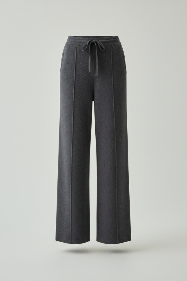 Pantalon Fluide Gris Ample Cordon Laine Décontracté - vue 3