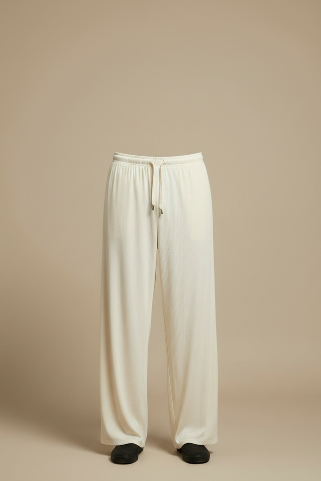 Pantalon Fluide Écru Ample Texturé Cordon Décontracté Homme - Beige Maille - vue 3