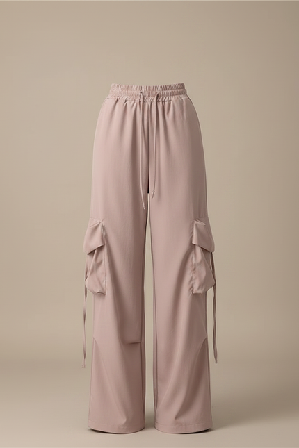 Pantalon Fluide Cargo Rose Ample Taille Haute - Polyester - vue 3