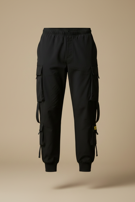Pantalon Fluide Noir Cargo Jogger Multi-Poches Homme - Polyester - vue 3