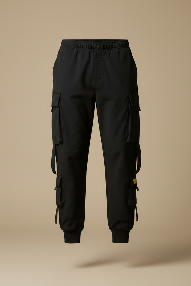Pantalon Fluide Noir Cargo Jogger Multi-Poches Homme - Polyester - vue 3