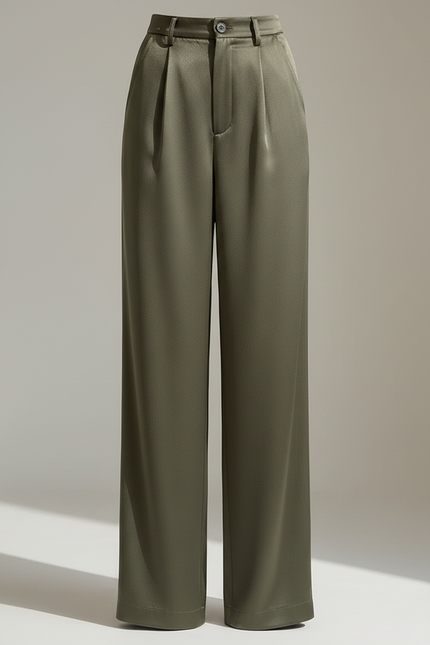 Pantalon Fluide Vert Ample Satiné Taille Haute - vue 3