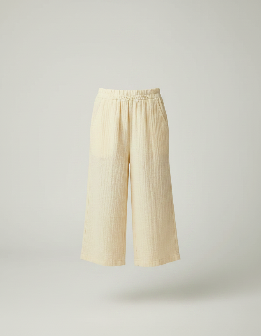 Pantalon Fluide Écru Gaze Ample Coton Enfant - Beige - vue 2