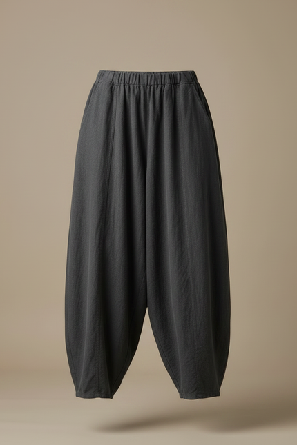 Pantalon Fluide Gris Ample Coton Lin Femme - vue 3