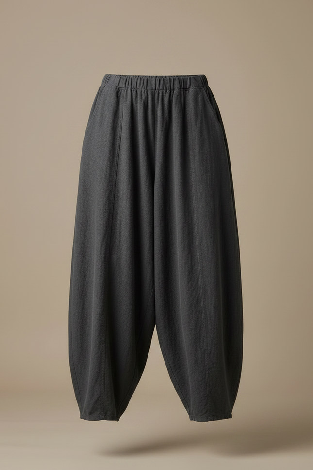 Pantalon Fluide Gris Ample Coton Lin Femme - vue 3