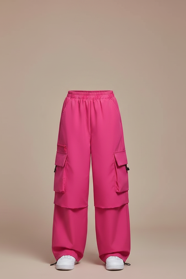 Pantalon Fluide Rose Cargo Ample Enfant Tendance - Polyester - vue 3